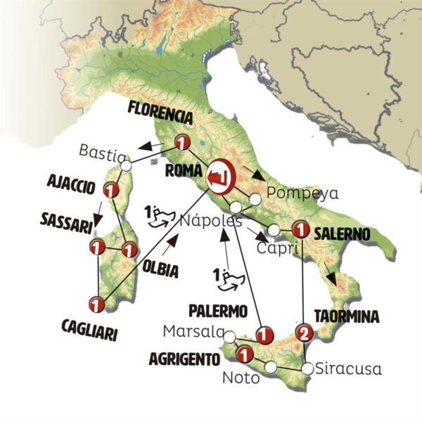 Italia, Corcega, Cerdeña y Sicilia