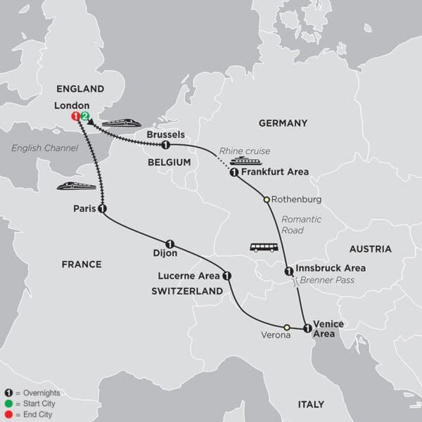 Siete países, Venecia y París con Londres 11 días de Londres a Londres (no incluye boletos de avión)