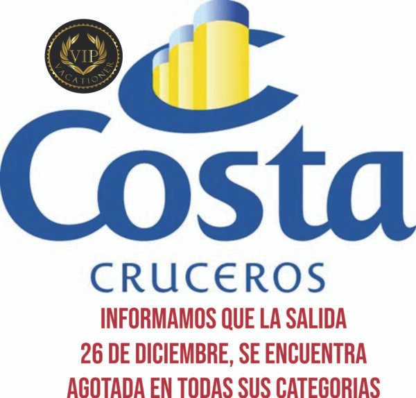 Costa Crucero Fin de Año. Cabina Interior .USD 145 x 12 con Visa por persona en base doble. All Inclusive