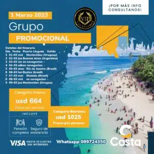 Costa Cruceros Salida 1 de marzo 2023