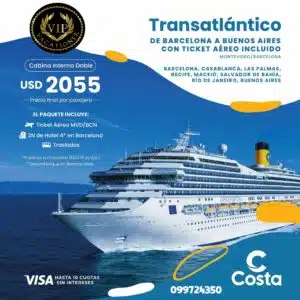 Transatlántico Costa desde Barcelona con aéreo incluido 2022