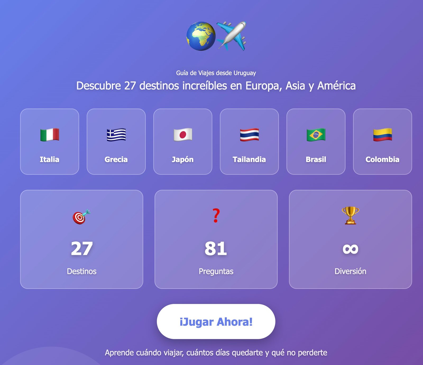 Juega y aprende sobre diferentes destinos