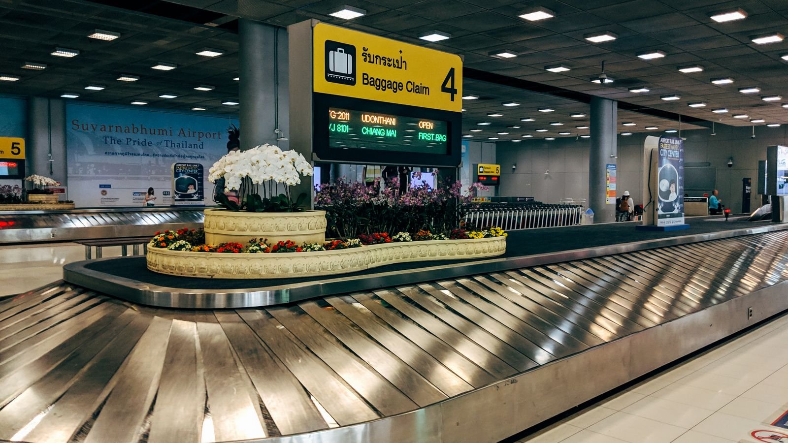 Equipaje para un circuito internacional en la cinta del aeropuerto
